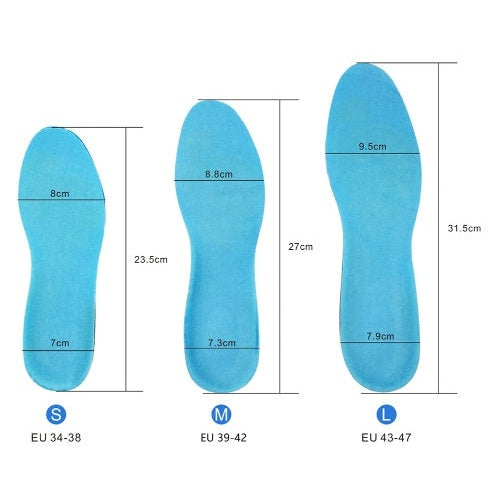 Silicone gel insole sizing chart, S/M/L, EU 34-46