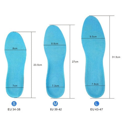 Silicone gel insole sizing chart, S/M/L, EU 34-46