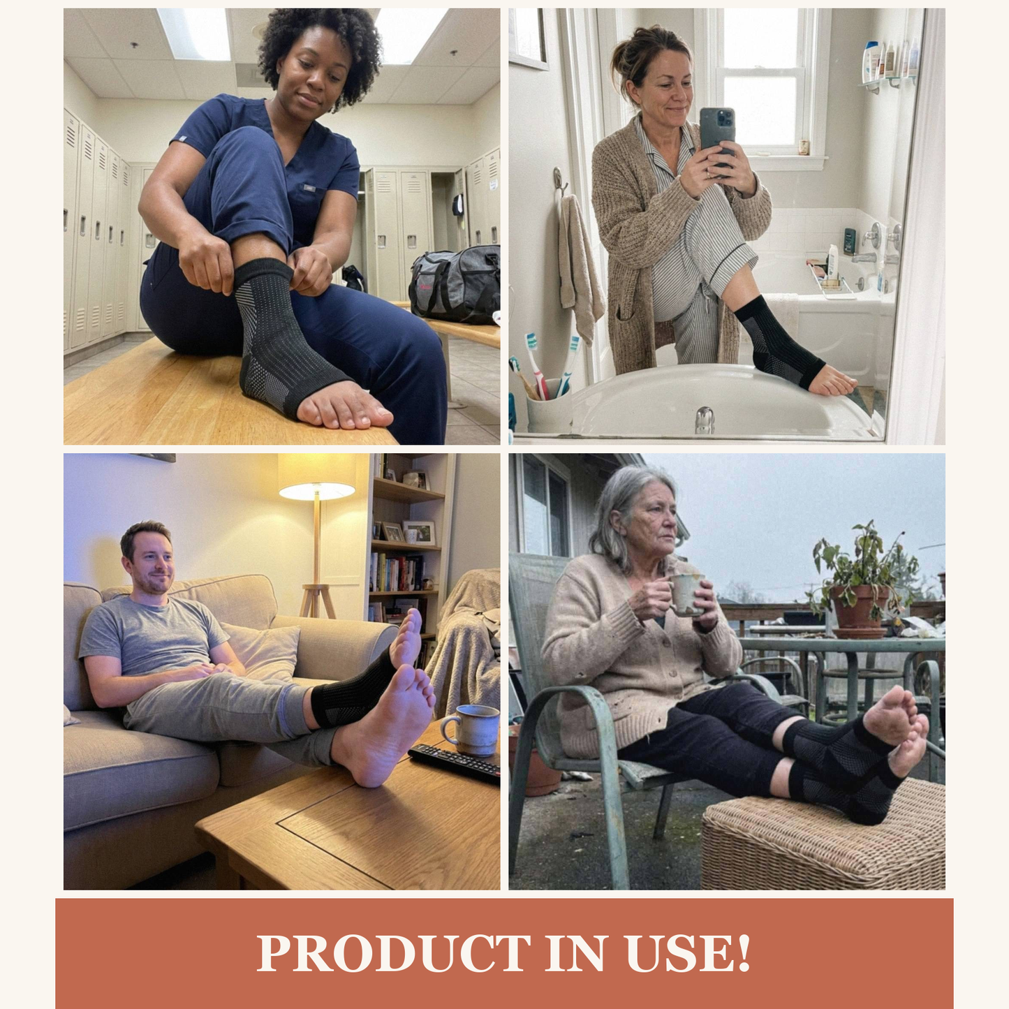 Morning Sole sleeve in use, nurse, teacher, and everyday moments